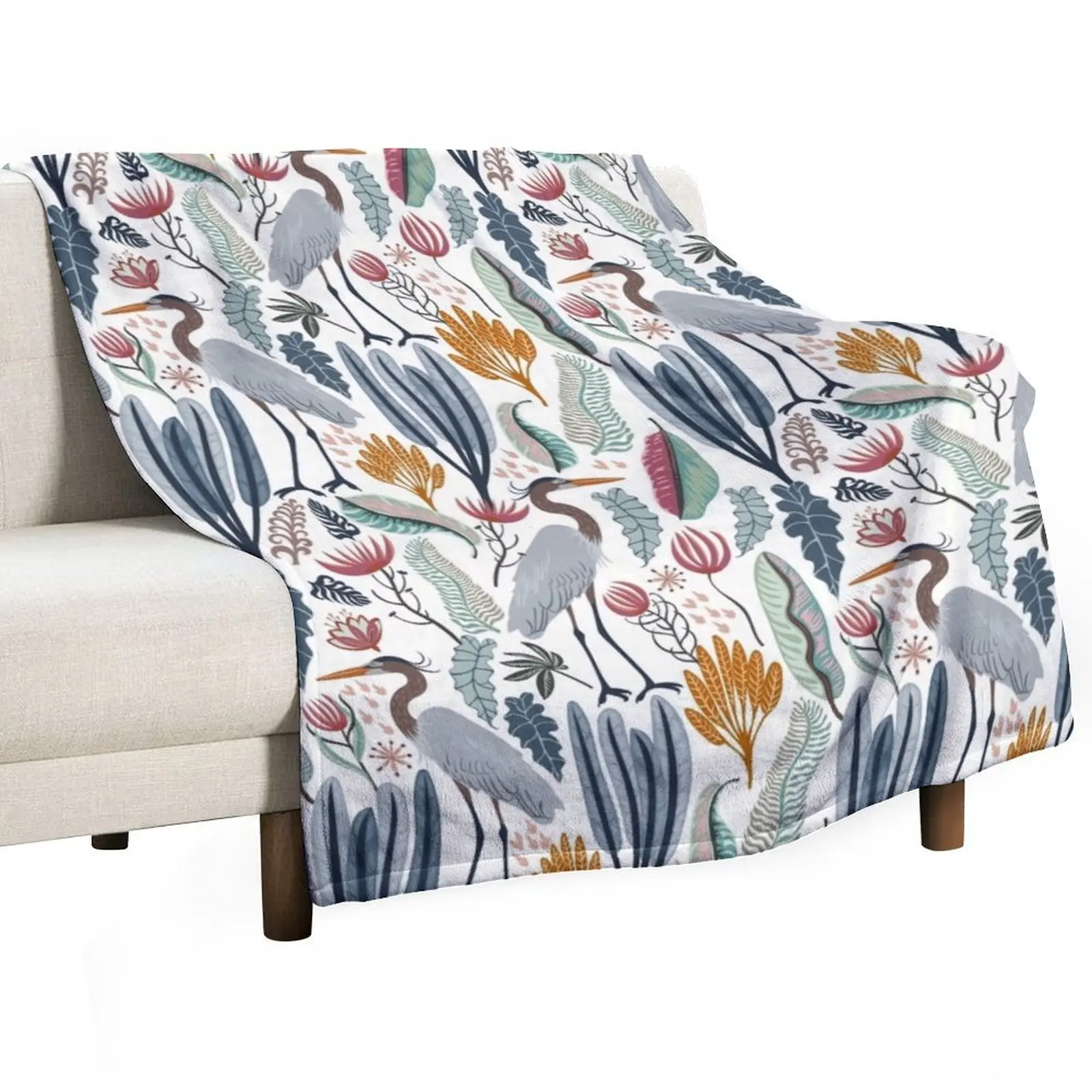 Heron and plants Throw Blanket Bed Thermals For Travel Blankets