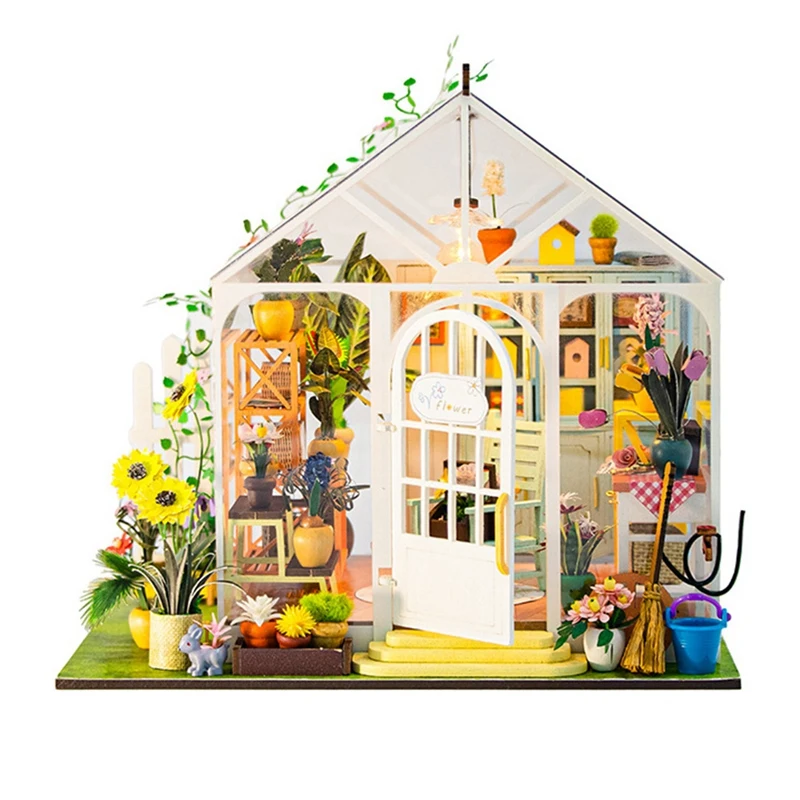 Hot DIY Garden House Book Nook Shelf Insert Miniature Building Kits Wooden Doll House Flower Garden Room Bookshelf