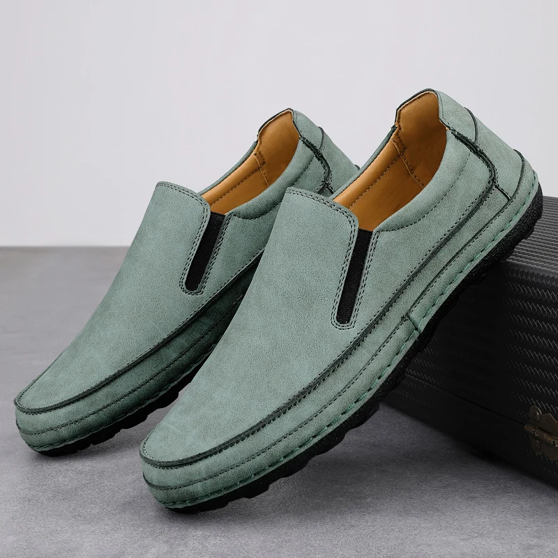 عالية الجودة رجل أحذية مشي فاخر الرجال حذاء كاجوال جلد حذاء رجالي اليدوية الشقق الانزلاق على الشقق رجالي الانزلاق على Mocasines