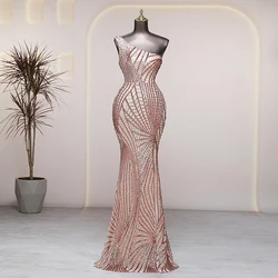 One-shoulder gold sequins evening dresses prom dress luxury wedding party dresses formal occasion robes de soirée Bride dresses