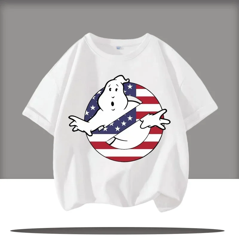 2025 طبعة جديدة Ghostbusters الصبي ملابس رياضية للأطفال الجولة الرقبة قصيرة الأكمام قميص غير رسمي تيشيرت صيفي لعبة الكرتون طباعة