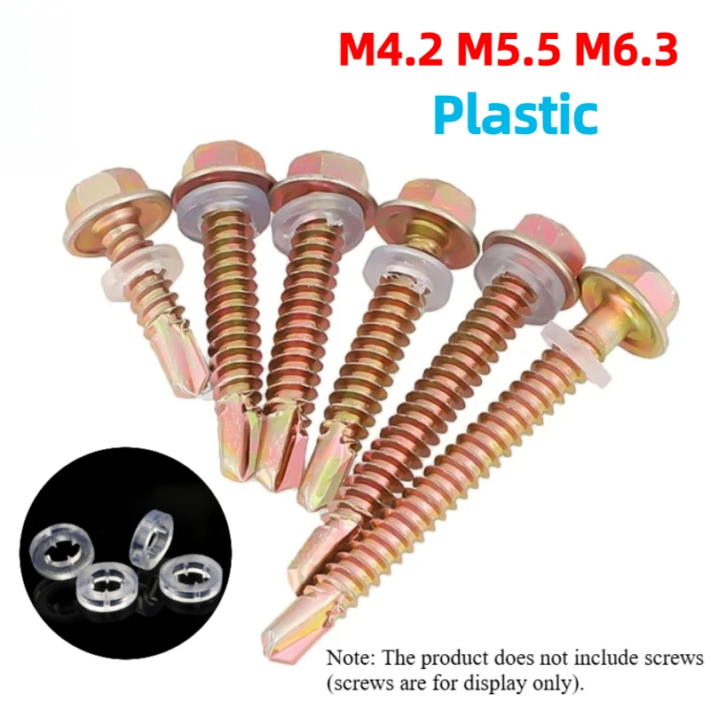 100pcs M4.2 M5.5 M6.3 Plastic Flat Gaskets Non-Slip Waterproof Four Corners Ring Gasket For Hexagonal Drill Tail Screws