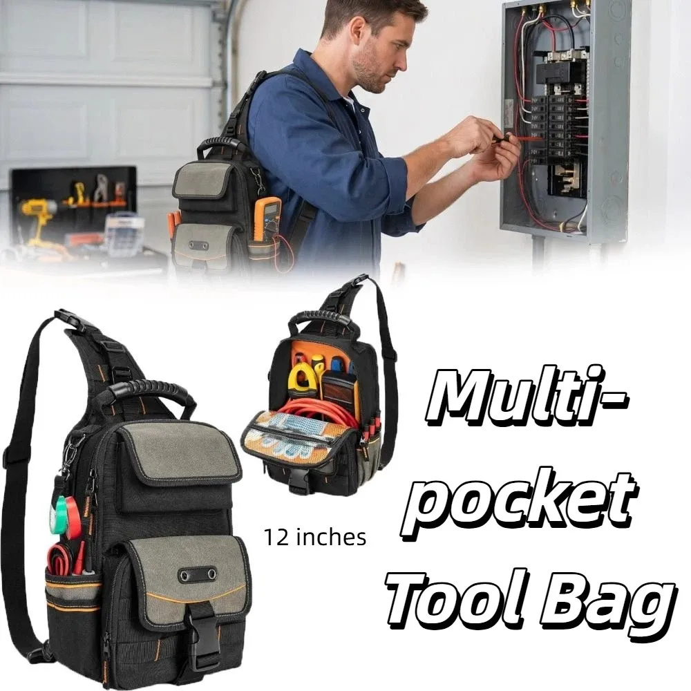 Techs Zippered Electrician Tool Pouch Ergonomic Handle Durable Tool Bag Portable Shoulder Strap HVAC Tool Organizer Maintenance