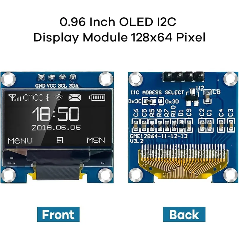 0.96 Inch OLED Display Module SSD1315 I2C IIC SPI Serial 128X64 LCD 4 Pin YellowBlue WhiteBlue for Arduino(Pin Headers Soldered)