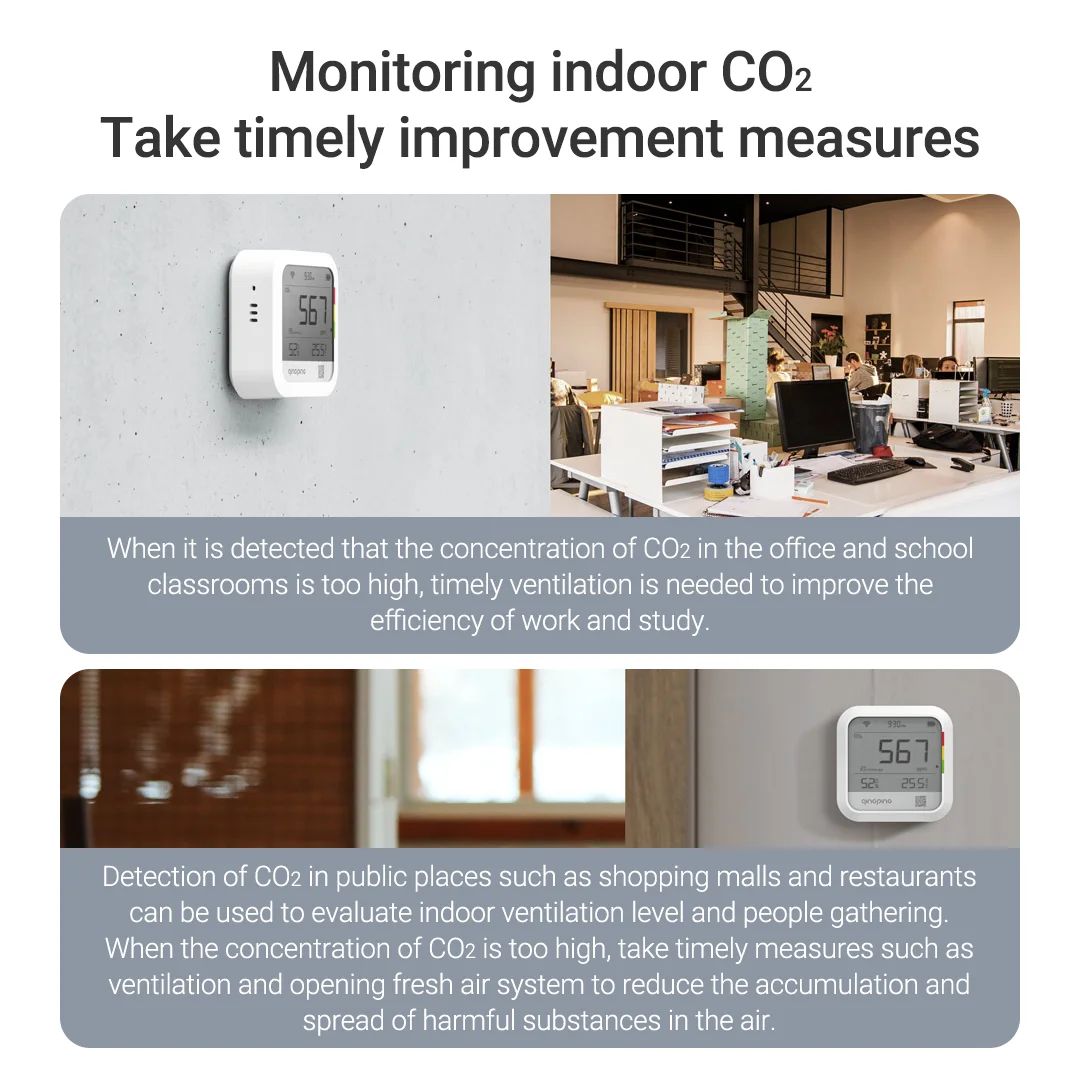새로운 Qingping CO2 측정기 공기 품질 이산화탄소 감지기 알람 온도 및 습도 측정기 Wifi 스마트 제어 공기 감지기