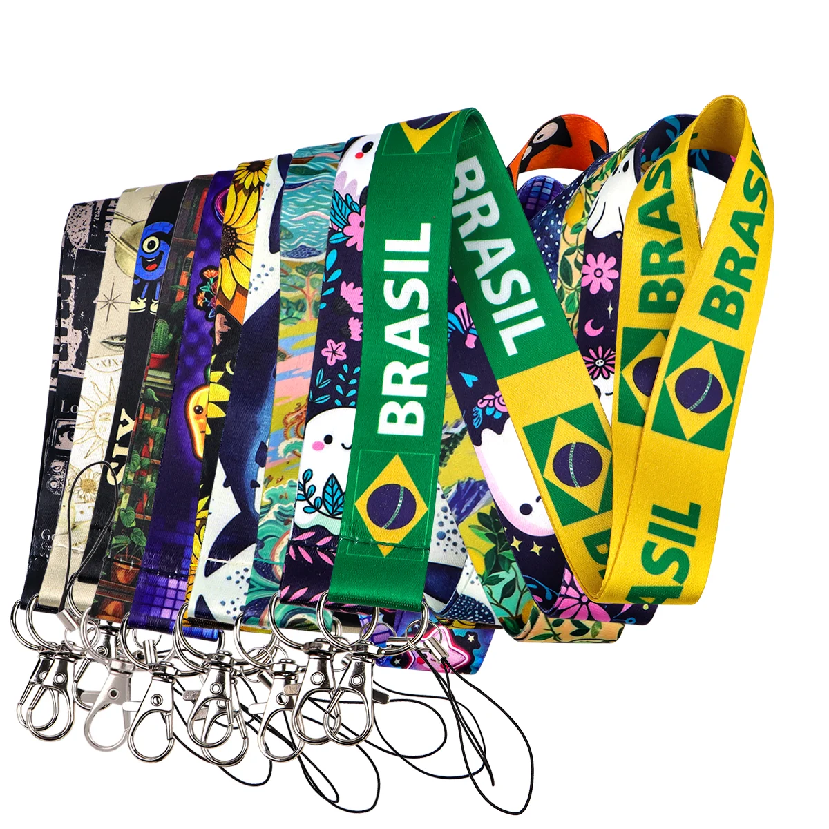 Brazil Flag Strap Keychain Cartoon Pattern Lanyard For Cars Motorcycles Key Anti-Lost Rope Fahion Accessories Gift for Friend