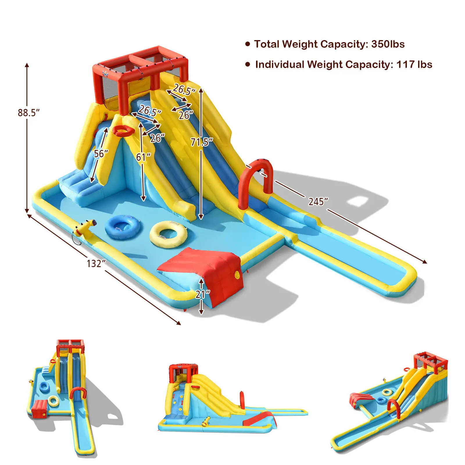 Costway – parc aquatique gonflable d'escalade à double glissière avec souffleur d'air 735W