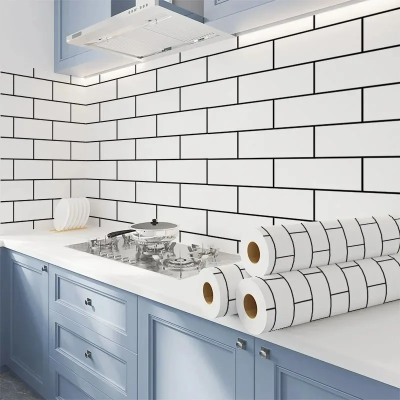 

Kitchen Cabinets Wallpaper Wall Stickers White Brick Waterproof and Oil Resistant 40cm High Temperature Resistance Adhesive Home