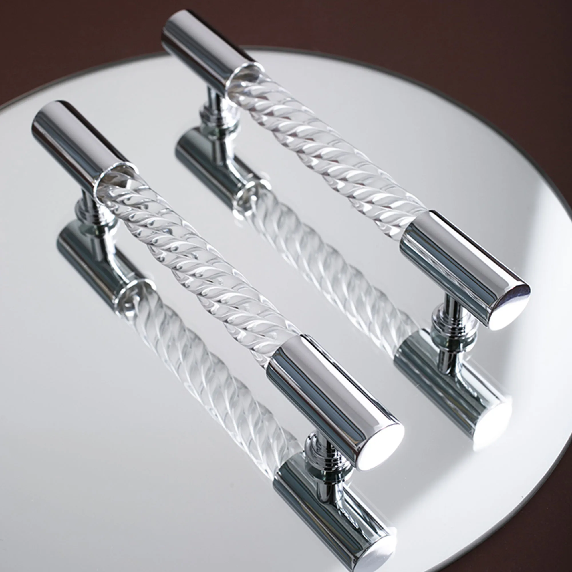 Shiny Silver Kitchen Cabinet Handles Long Solid Brass Furniture Hardware Transparent Acrylic Wardrobe Pulls Drawer Handle Knobs