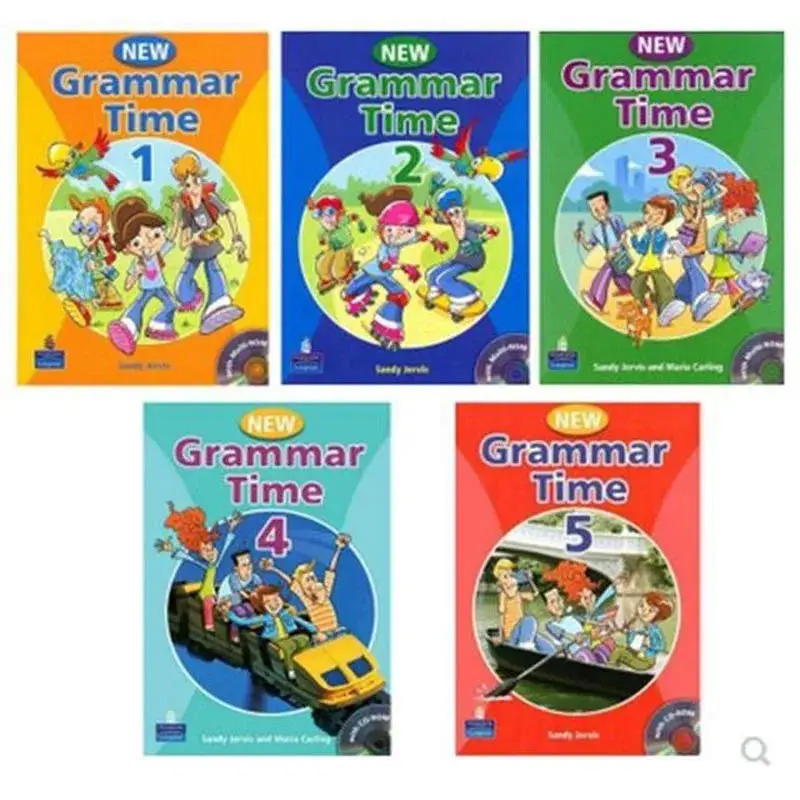 Inglês Gramática Escola Primária Textbook, Gramática Tempo 1-5 Graus com Áudio Cor, Novo