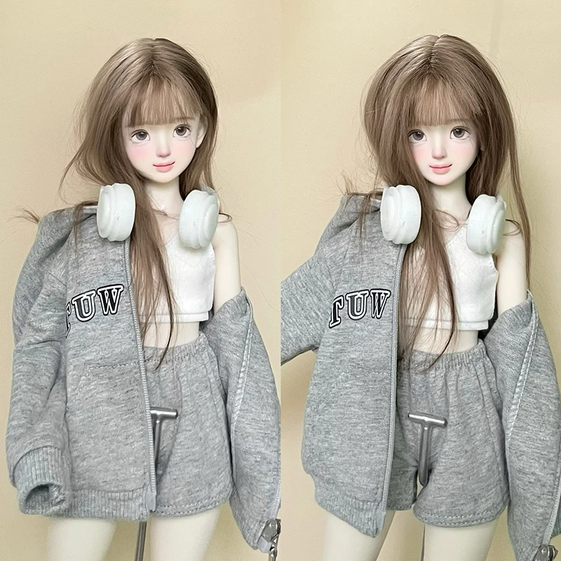 New (1/4 BJD Doll Clothing) Sweater Sports Set Vest Shorts Zippered Letter Hoodie Jacket for 1/4 BJD SD MSD Dolls Casual Outfit