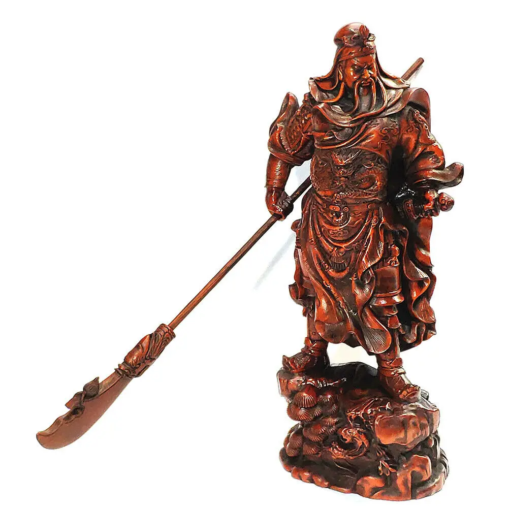 XS389- 20 x 8.5 6.5 Wealth God Guan Gong Boxwood Sculpture Wood Carving Guanyu Statue Feng Shui Home Decor