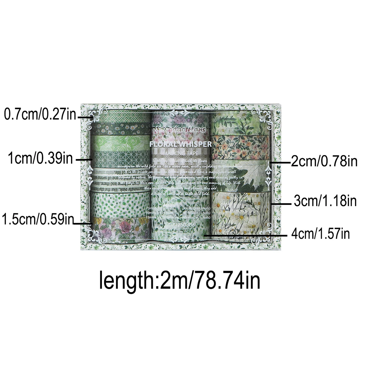 15 Rolls/Box, Exquisite Plant Floral Washi Tape Set, Suitable for DIY Decoration of Notebooks, Stationery, and Gift Boxes