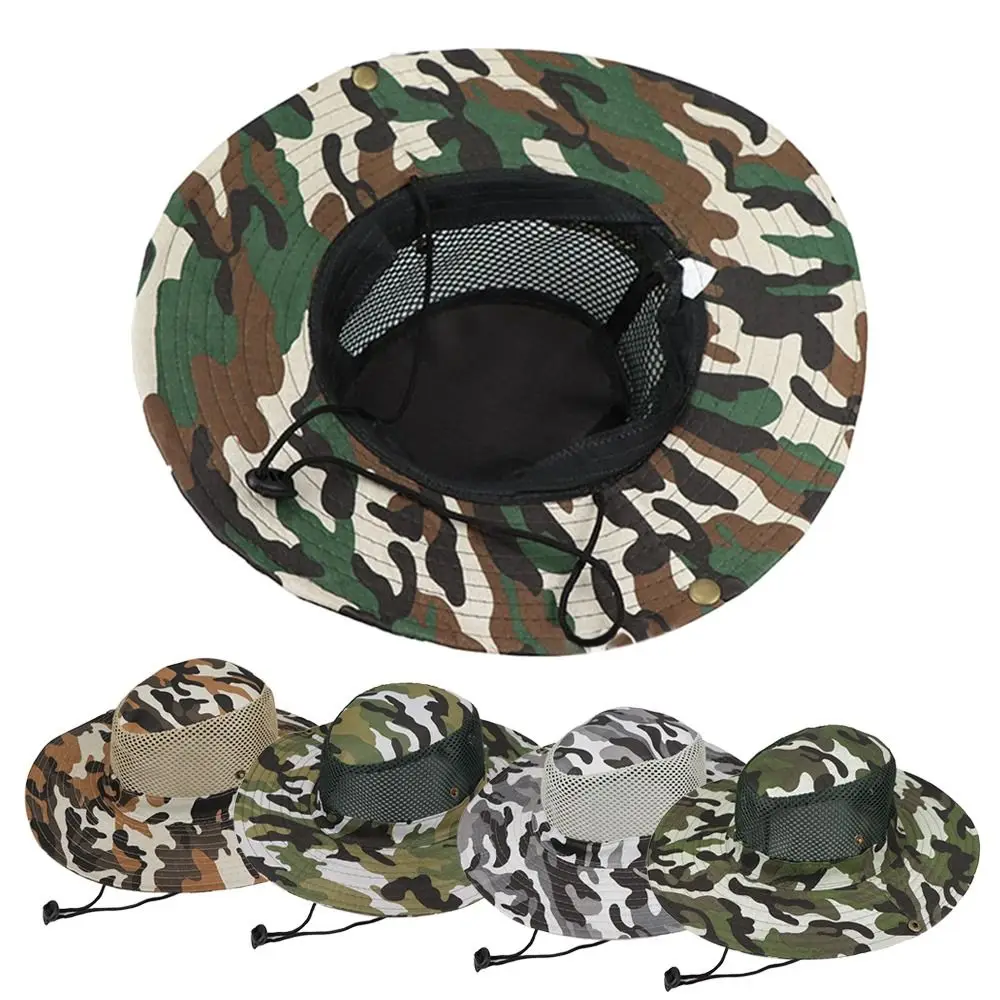 Outdoor Breathable Mesh Camouflage Bucket Hat Sun Protection Hunting Fishing Hiking Cap