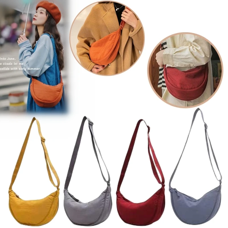 Bolso Hobo de nailon para mujer, bandolera de gran capacidad, Color sólido, para compras y viajes