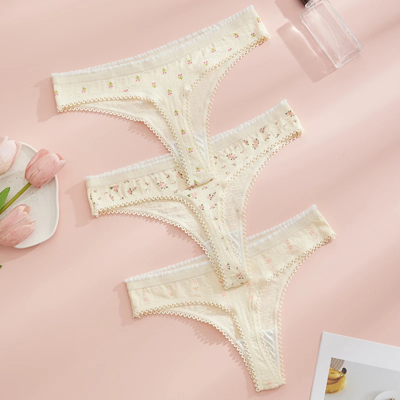 3pcs Fashion Cute Print Panties For Women Thongs Cotton Spring Summer Soft Lingeries Sexy Hot Bow Women'S Thong image 2