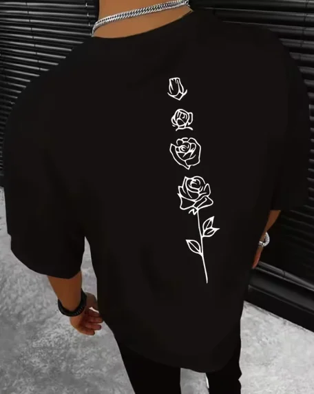 

T-shirt D'été Pour Hommes, Coupe Ample, 100 % Coton, Imprimé Rose Rose