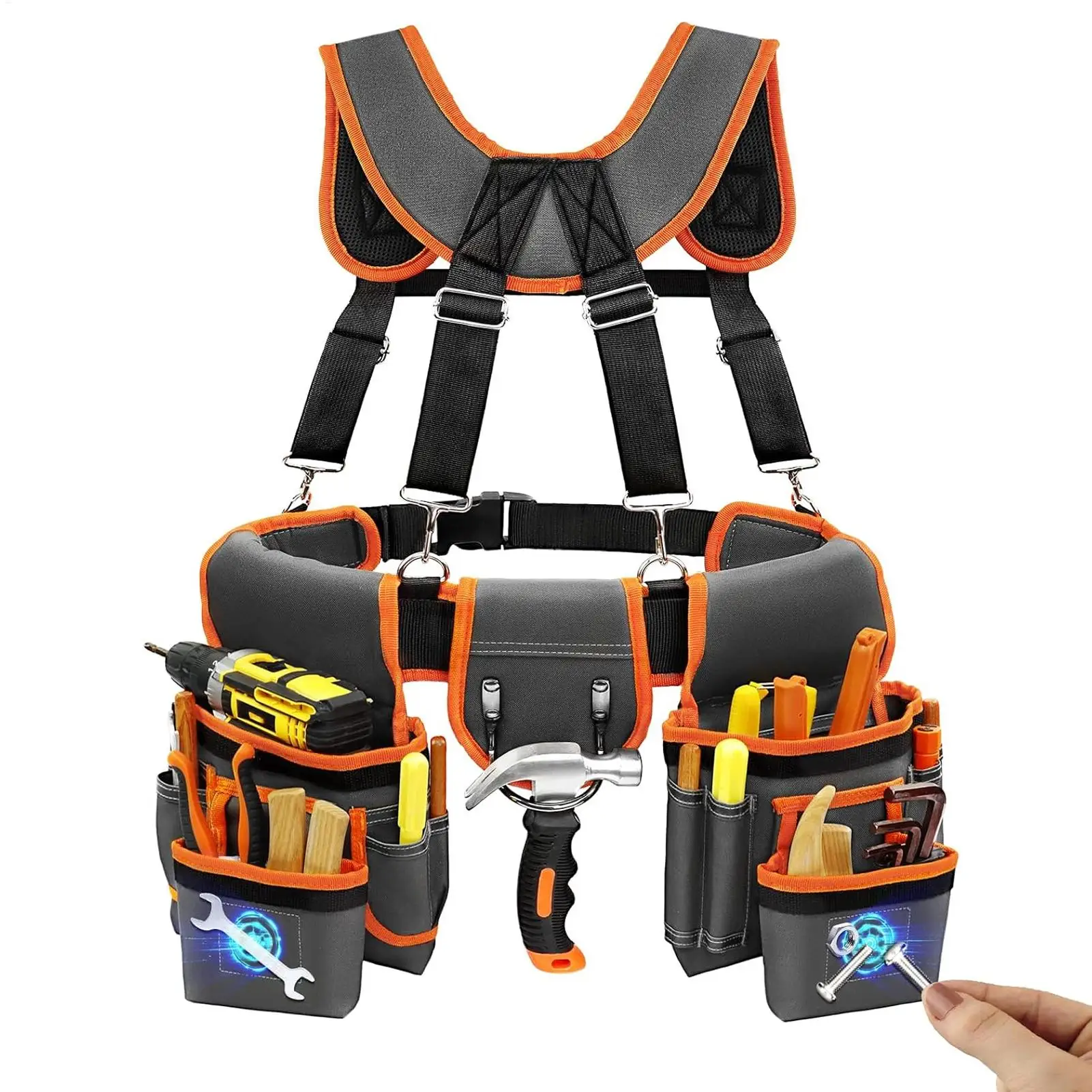 

Ремень для инструментов плотника, быстросъемный съемный сверхмощный ремень для инструментов с 18 карманами для строительной обрамления электрической проводки