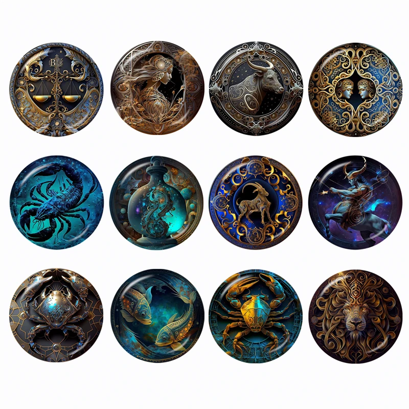 12 Zodiac Punk Mysterious Glass Cabochon 12mm-30mm Photo Pure Handmade Creative Constellation Flat Back Making Findings