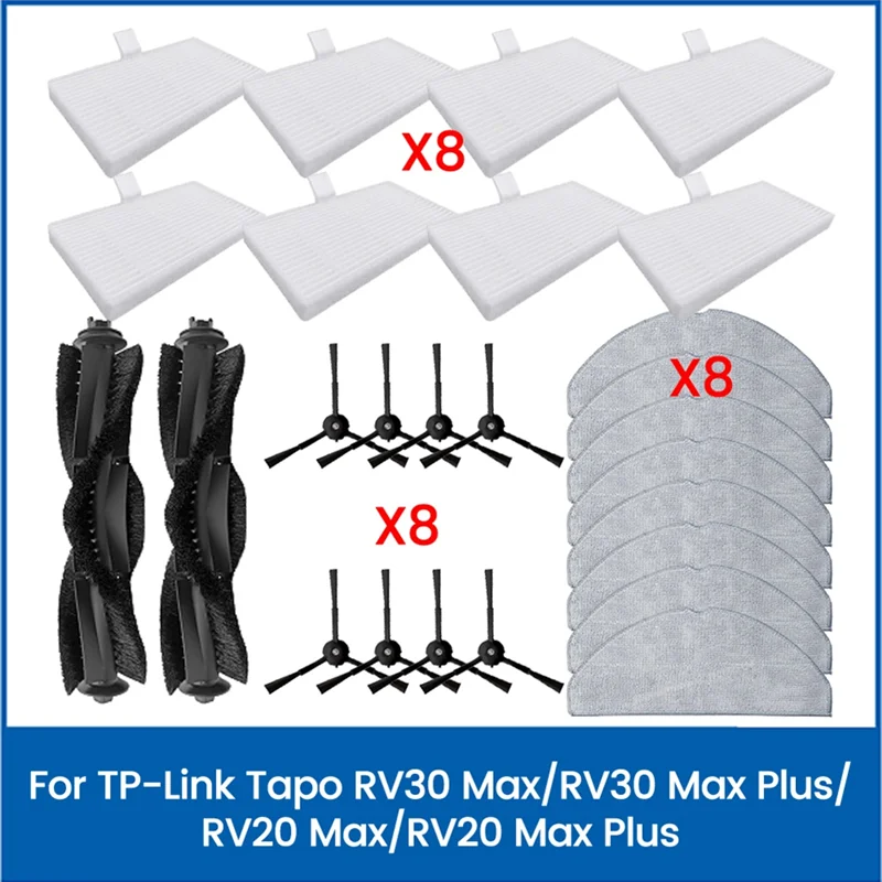 26 قطعة لـ TP-Link Tapo RV30 Max/RV30 Max Plus/RV20 Max/RV20 Max Plus مكنسة كهربائية جزء فرشاة فلتر Hepa ممسحة Clotha83x