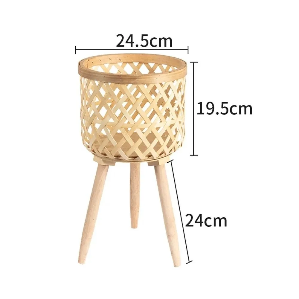 

Handmade Bamboo Woven Flower Pot With Stand Stool With Legs Plant Flower Display Storage Stand Straw Woven