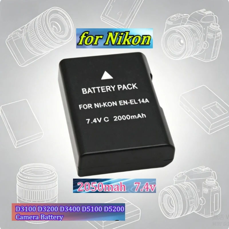 2050mAh EN-EL14 Camera Battery Compatible for Nikon D3100 D3200 D3400 D5100 D5200 High Capacity with Long Shooting Endurance