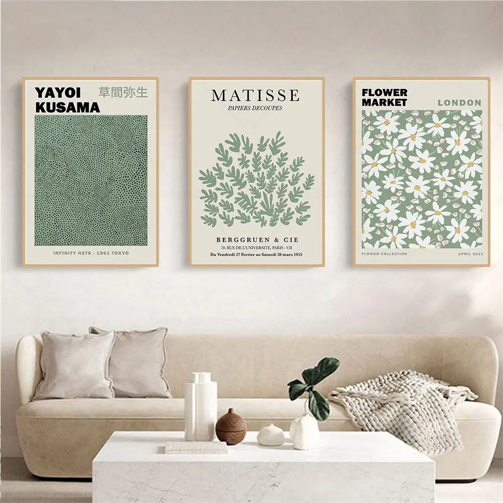 Abstract Matisse Flowers Yayoi Kusama Nordic Neutral Gallery Posters Prints Painting Wall Art Canvas Pictures Living Room Decor