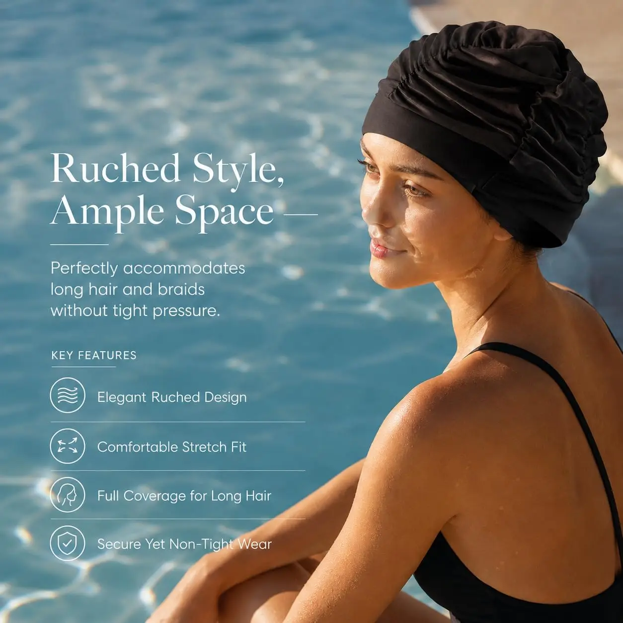 Bunte Plissierte Nylon-Badekappe, Große Schwimmkappe, Badekappen für Erwachsene Männer und Frauen mit Langem Haar – Detail 3