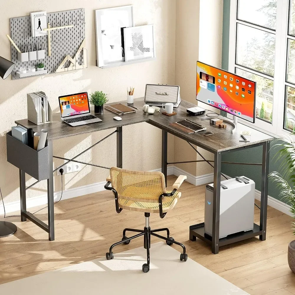 

Gray Corner Desk 50" L Shaped Desk Home Office Desk with Storage and CPU Stand
