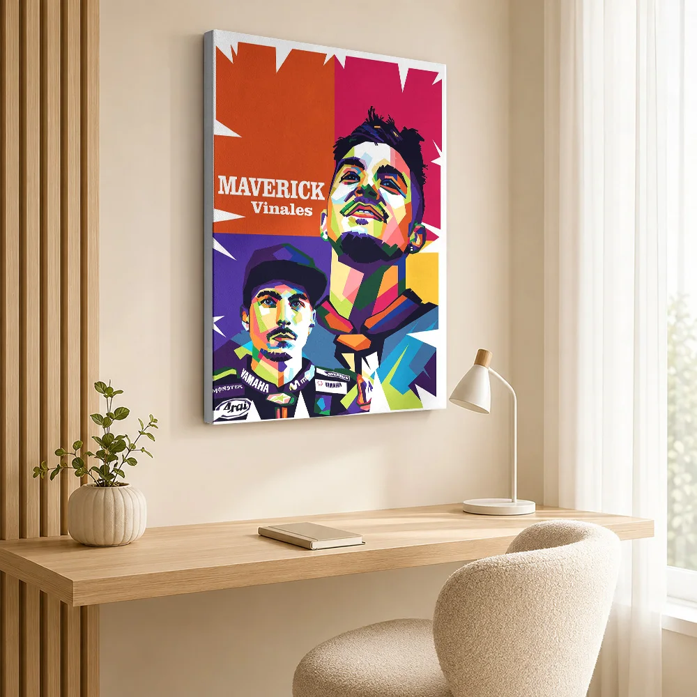 Maverick Vinales Duo Tribute Canvas Print Poster WPAP Style Canvas Wall Art With Personalized Photo For Garage Ideal Rider Gift