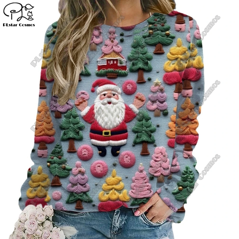 

PLstar Cosmos 3D printed Christmas series pattern printed women's round neck long-sleeved sweatshirt casual top new style S-4