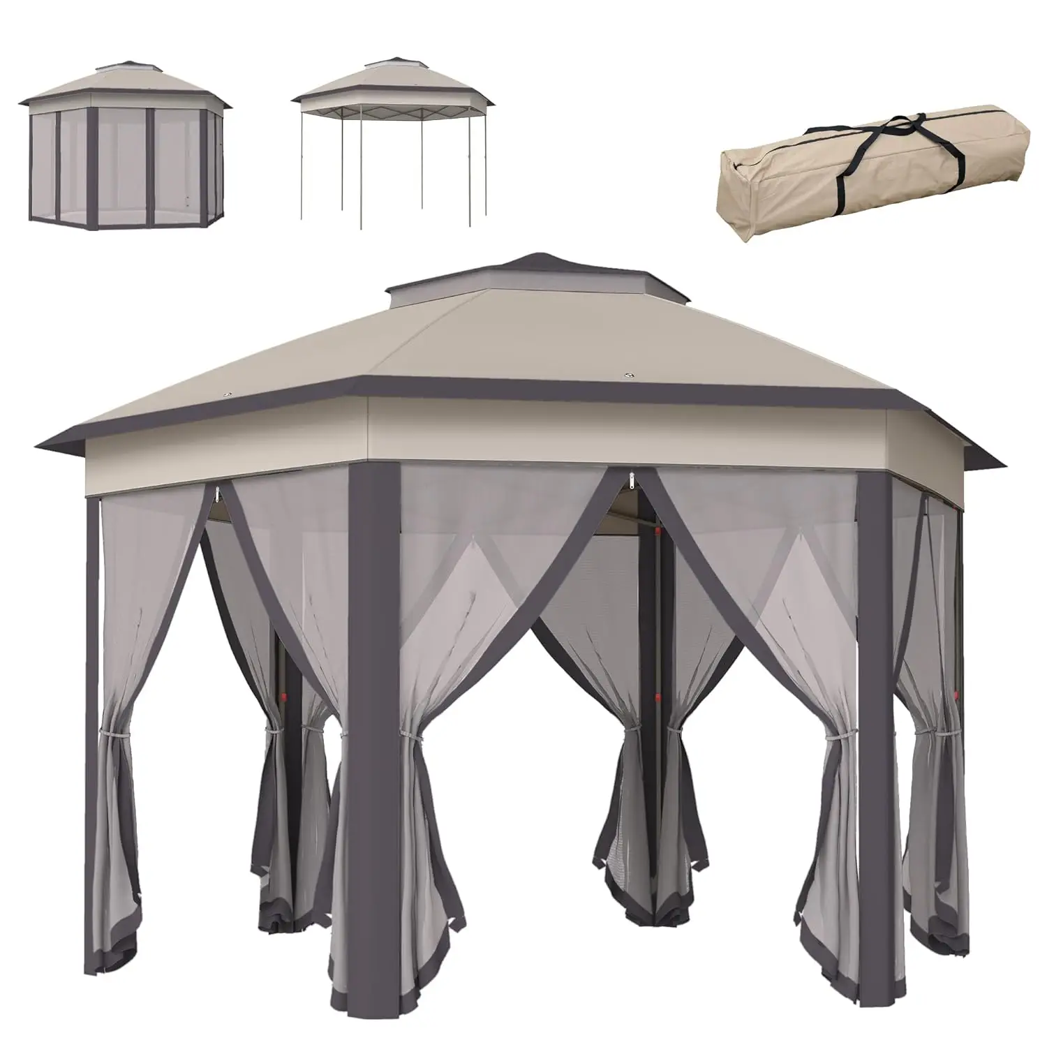 

13' x 13' Pop Up Gazebo, Hexagonal Canopy Shelter with 6 Zippered Mesh Netting, Event Tent with Strong Steel Frame, Customized
