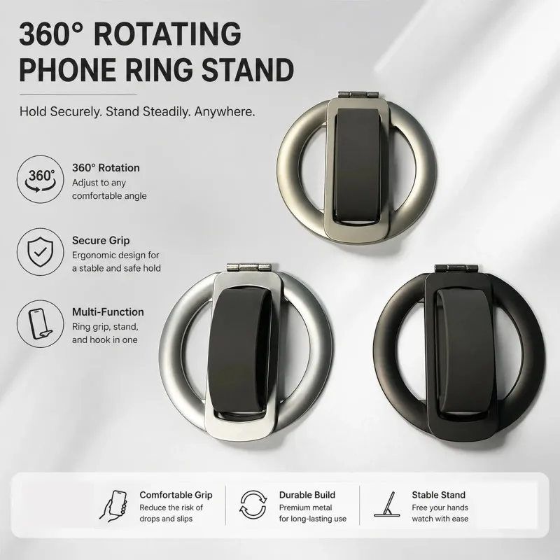 Silicone Magnetic Wristband Phone Holder for Magsafe, Rotatable Ring Stand for Desktop, Anti-Slip Finger Grip for IPhone Samsung view 3
