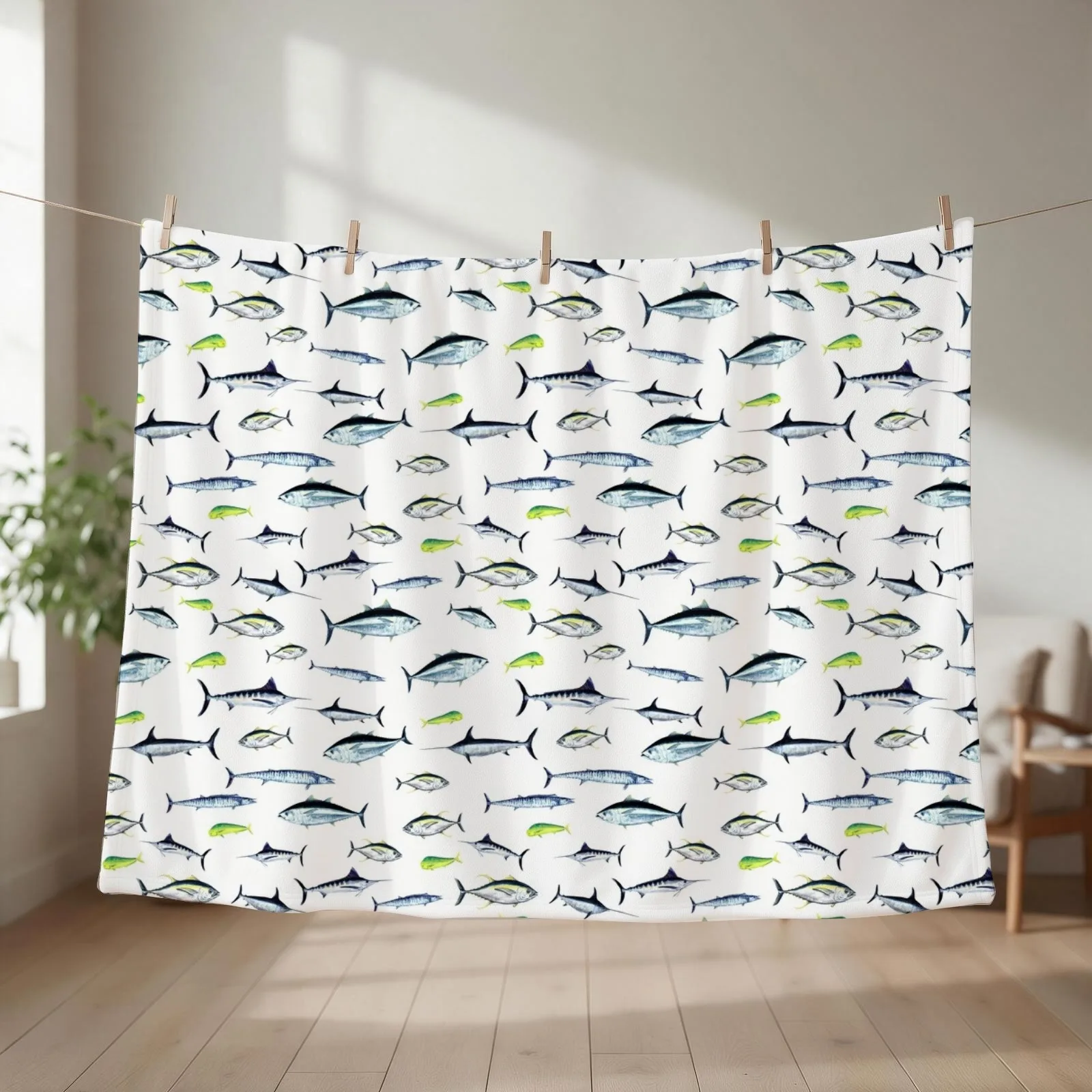 The Fish Jam - Predators of the Atlantic Ocean, wahoo, tuna, marlin, mahi-mahi, swordfish Throw Blanket