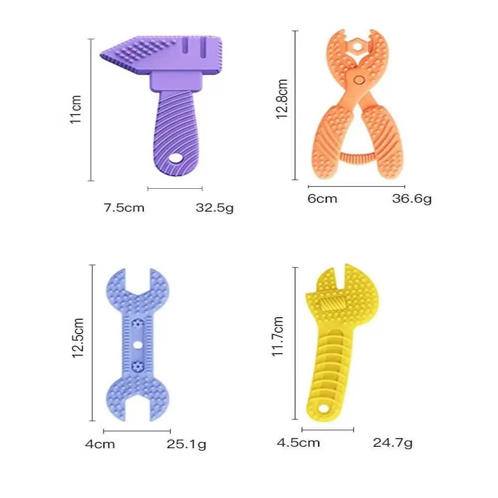 4-częściowe silikonowe zabawki ząbkujące dla niemowląt Cartoon Design Hammer Spanner Klucz Szczypce Narzędzia Kształt Sensoryczne zabawki do żucia Bez BPA Trwałe