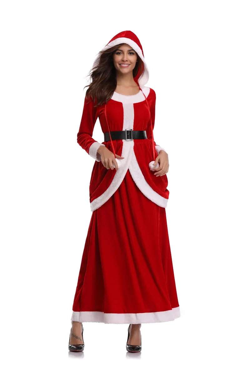 Adult Women's Christmas Costume Santa Long sleeve hooded dress