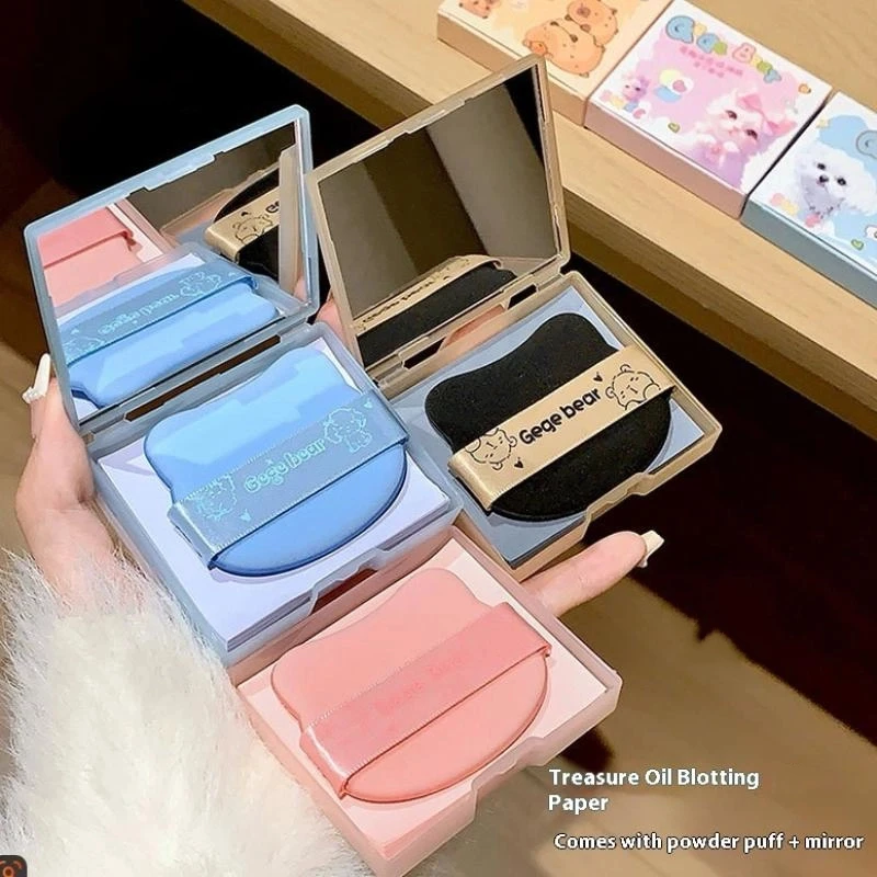 

100Sheets Oil Blotting Papers With Case And Makeup Puff Oil Absorbing Sheets Bamboo Charcoal Face Oil Blotting Sheets For Makeup