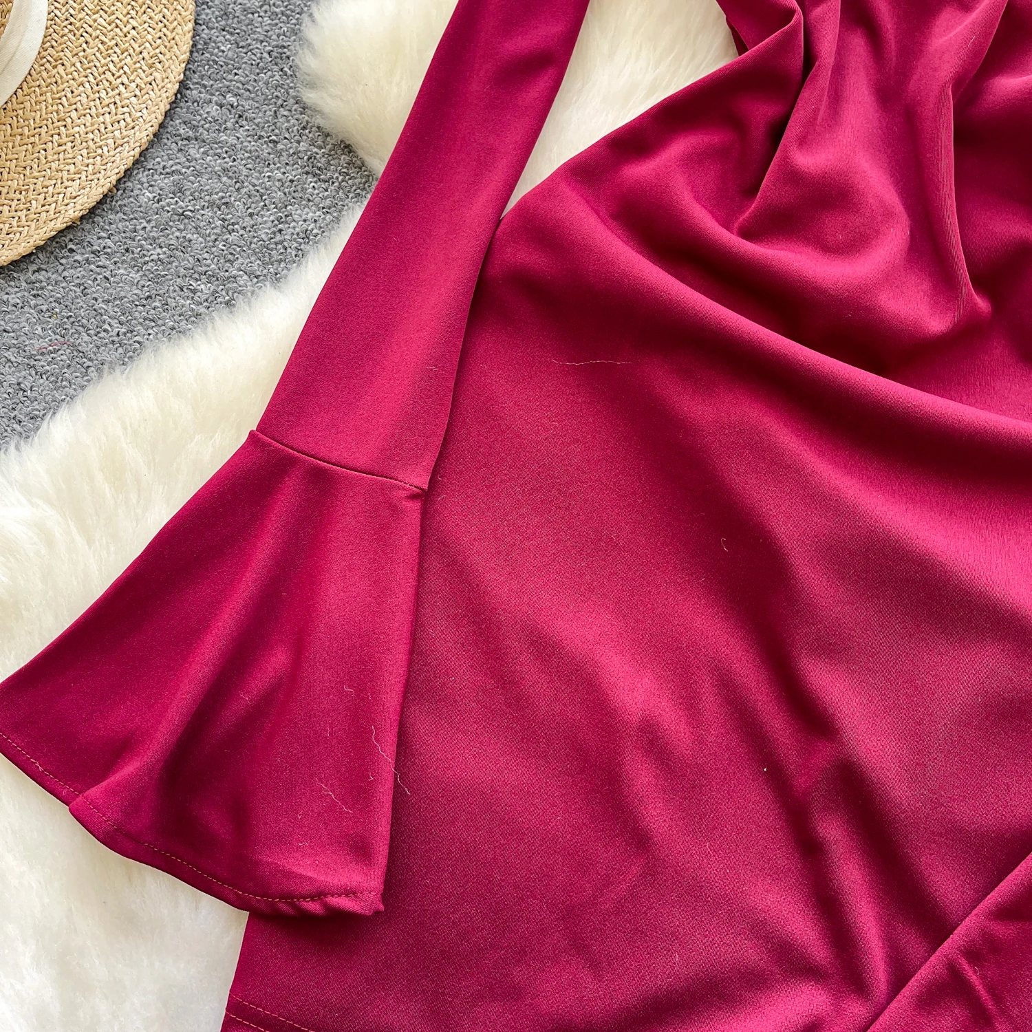 Chic vintage Sexy plissé mince à manches longues fée crayon robe femmes Boho robe d'été robes de cérémonie