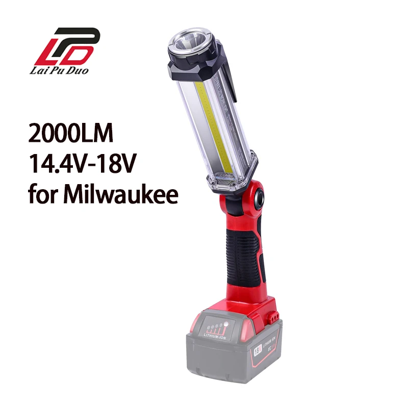 2000LM LED Work Light for Milwaukee 18V Battery Floodlight Flashlight with USPB Port Outdoor Light for Garage Repair(No Battery)