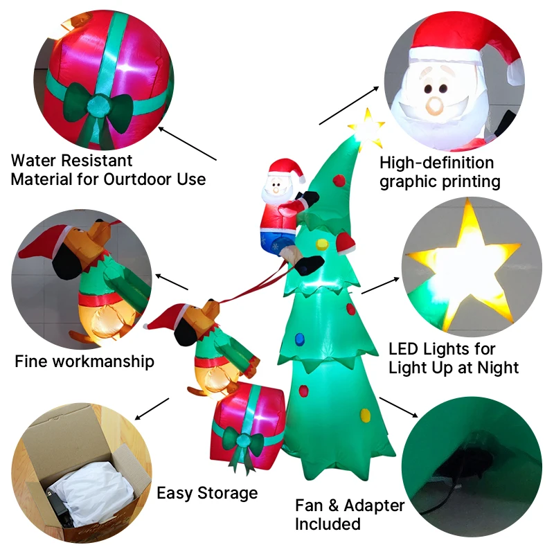 2,1 м/6,8 футов надувное дерево Санта-Клаус с собачьими огнями светодиодное домашнее праздничное освещение украшения двор рождественский декор поставки