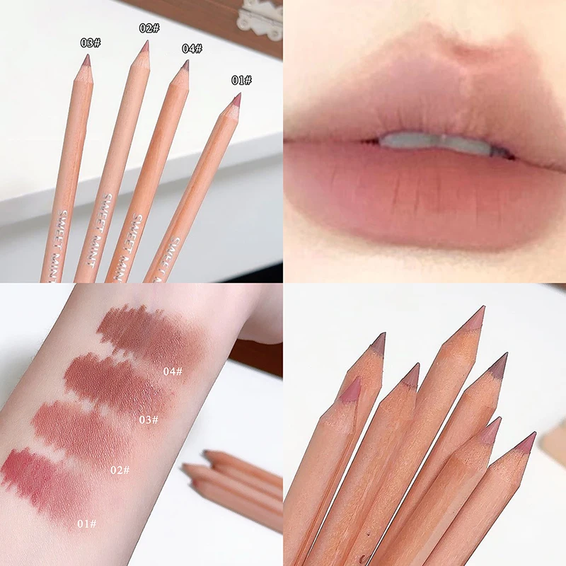 Delineador de labios mate de madera, lápiz labial sin contorno de Color, duradero, fácil de afilar, lápiz labial perfecto para contorno de labios