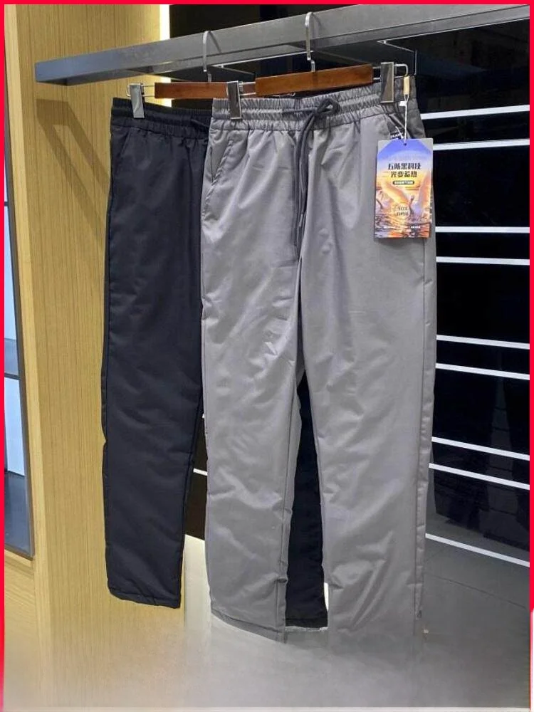 

Новые зимние мужские повседневные брюки-пуховики слим-фит с эластичным поясом, теплые, прямые, из полиэстера, в городском стиле