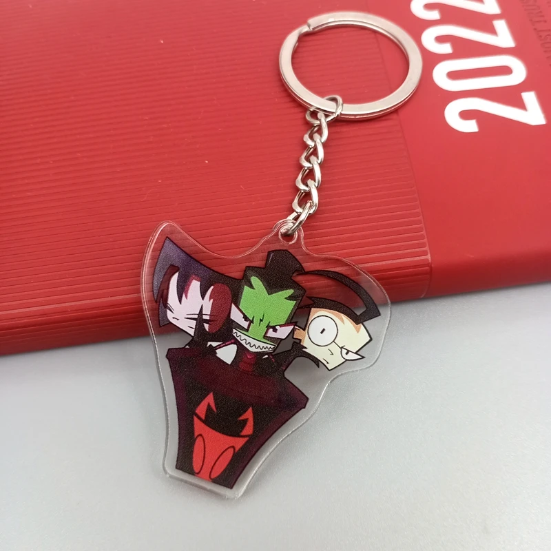 Funny Invader Zim Acrylic Keychain Cute Cartoon Green Alien Keychain Lanyard Anime Cosplay Accessories Gift