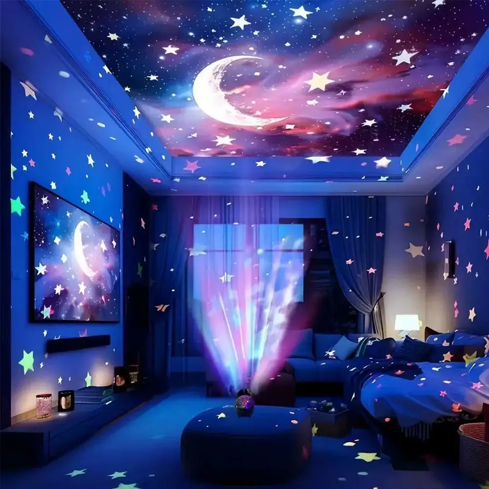 LED Night Lights Starry Sky Moon Projector Light USB Plug 7 Modes Colorful Strobe Light for Kids Room Party Galaxy Decor Gift
