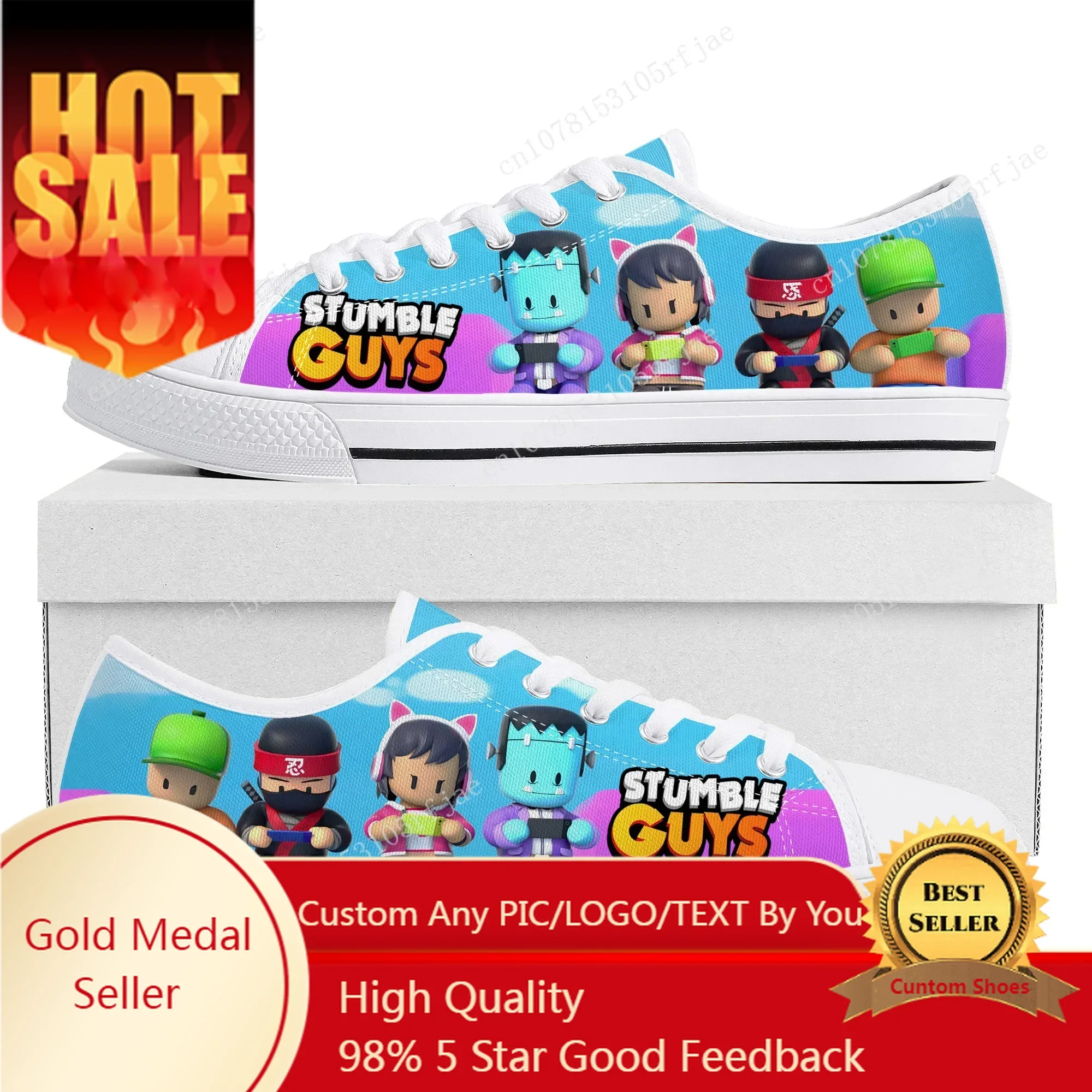 

Stumble Guys Low Top Sneakers Cartoon Game Womens Mens Teenager Canvas Sneaker Couple Fashion Custom Built Shoes