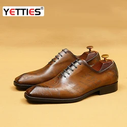 Best-selling men's business dress leather shoes, genuine leather lace-up Retro Derby shoes, Oxford shoes with cowhide lining