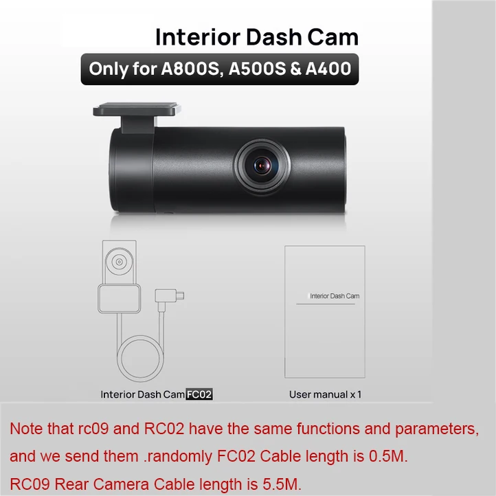FOR 70mai Rear Dash Cam RC12 for 4K A810,RC06 for 4K A800S A500S