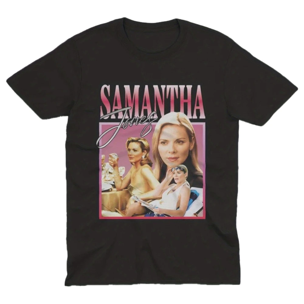 Samantha Jones Retro Nostalgic T-Shirt Featuring Iconic Patterns of The Character and City This Black Crew Neck Shirt
