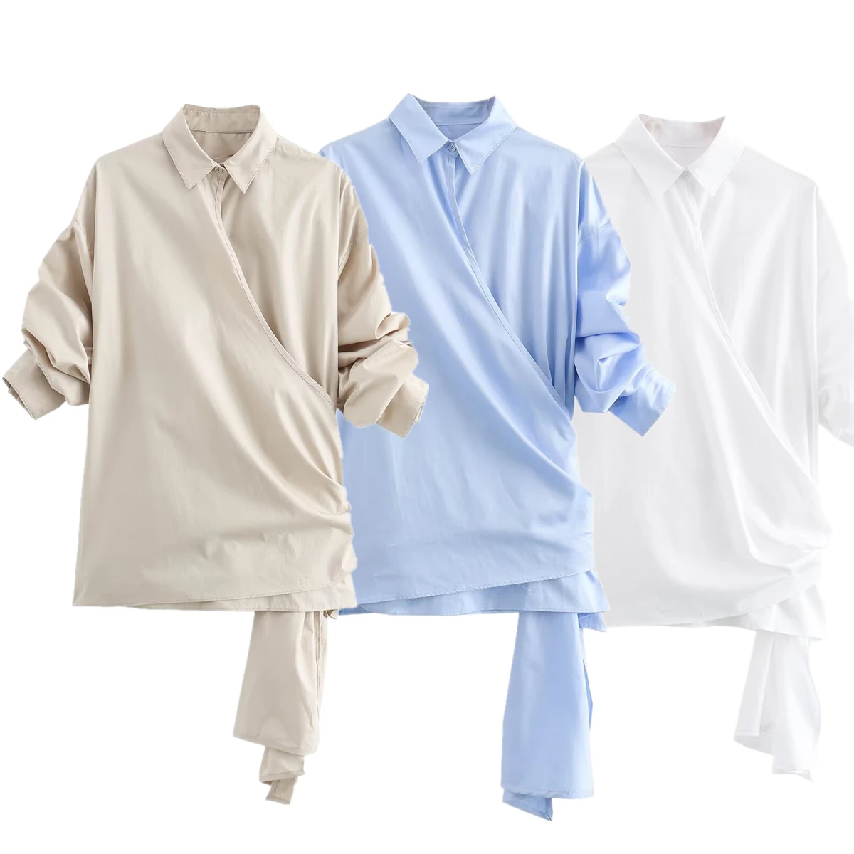 

Dave&Di 2024 Autumn Minimalist Fashion Solid Color Shirt With Wrinkle Bow Long Sleeve Shirt Women Blouse Tops