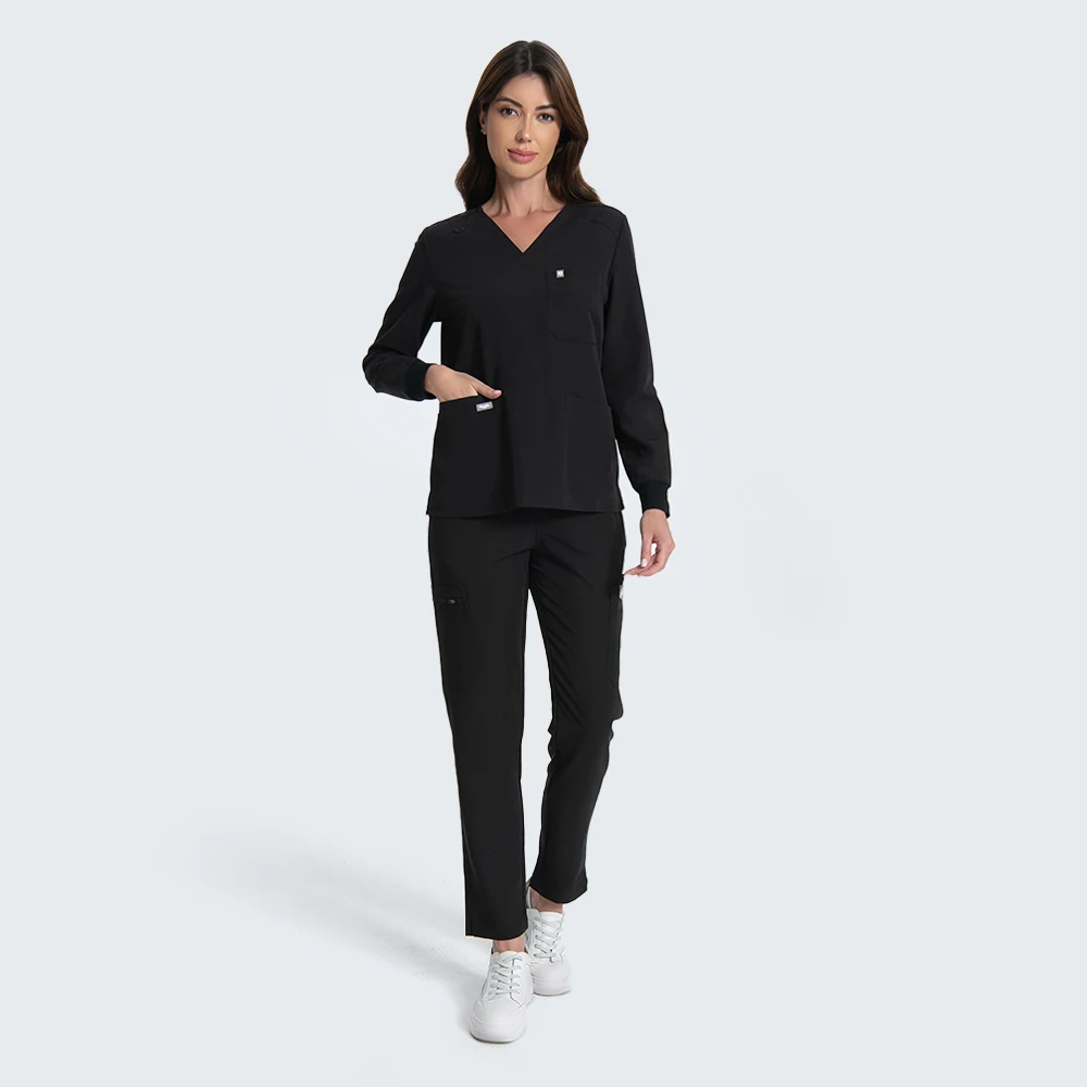 

KUNGFU SCRUBS Women’s Beauty Salon Scrubs Set Long-Sleeve Top & Pants Antibacterial Waterproof Medical Uniform 2026 New Arrival